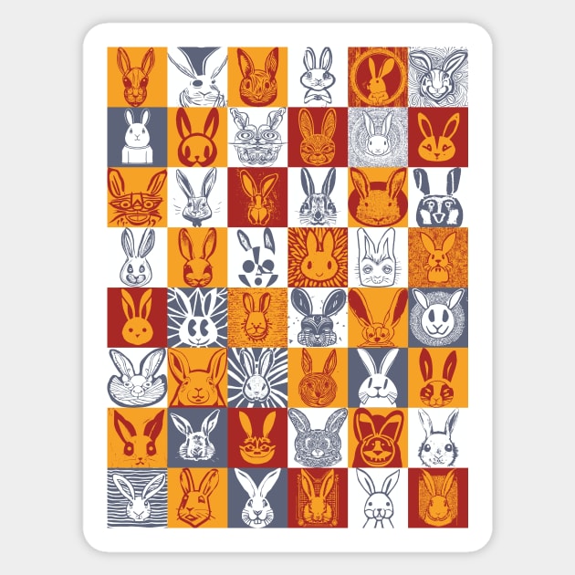 Hawaiian Tribal and other styles Bunny Rabbit Face Check Checker Pattern Sticker by pelagio